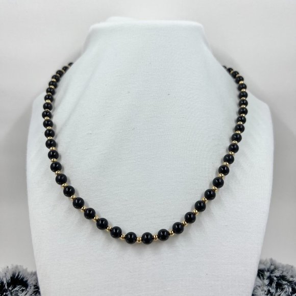 Monet – Vintage Black and Gold Beaded 18” Necklace - Picture 2 of 5